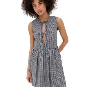 Playa Lucila Tie Front Mini Dress Gingham Plaid Garden Party Cute Bows Small NWT